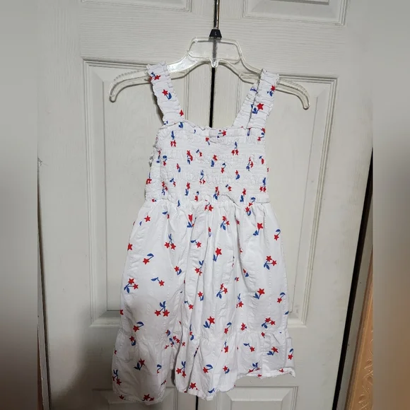 Girls White Dress with Red and Blue Floral Pattern - Picture 1 of 9
